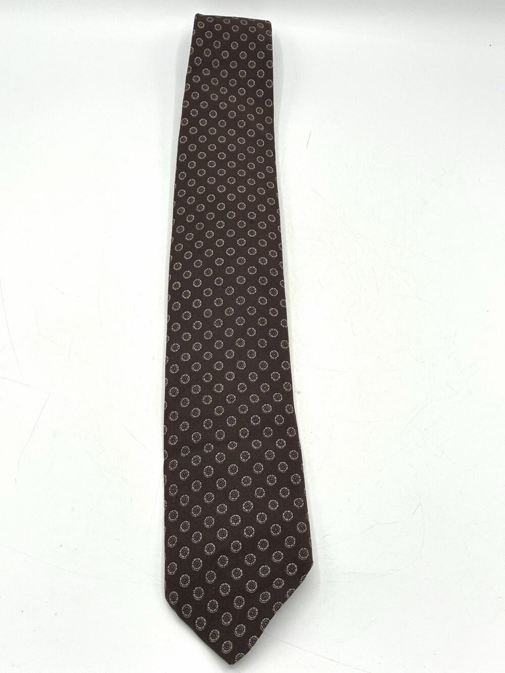 Robert Talbott Silk Tie Brown Medallion Foulard Pepper Pike Ohio Hand Sewn